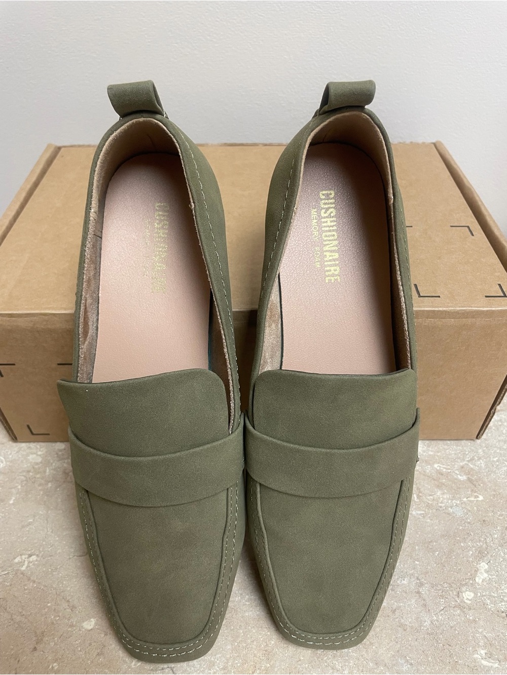 Cushionaire Olive Green Suede Women's Slip-On Loafers